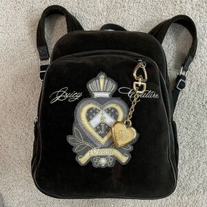 ORIGINAL Vintage JUICY COUTURE Brown VELVET Velour DESIGNER Embroidered BACKPACK